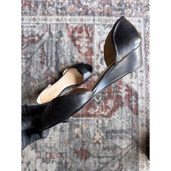 Nine West Women Black Leather Peep Toe Wedge Low/Flat Heels Size 8.5 Wedding - Picture 8 of 11